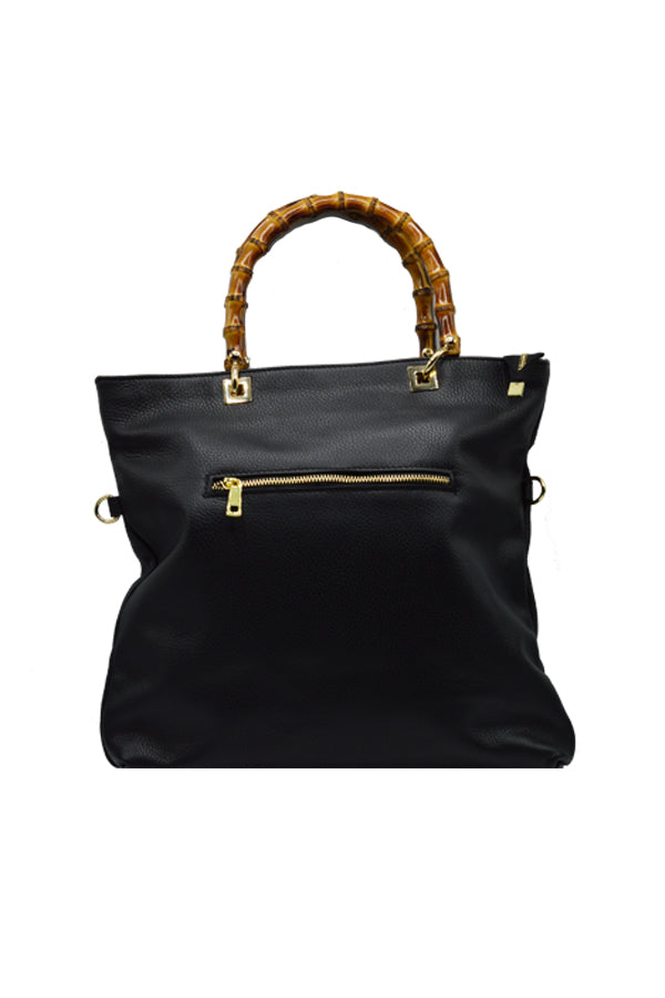 Black - Medium Tote - Bamboo Handles